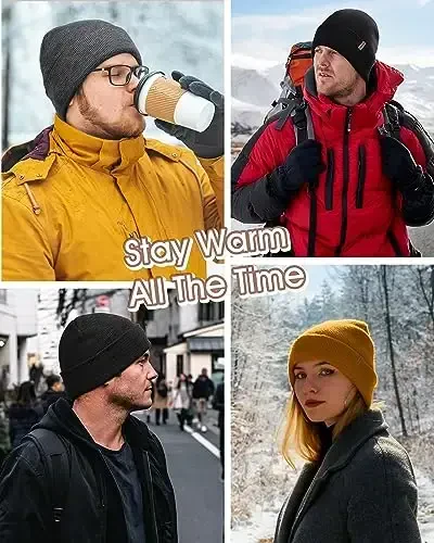 FURTALK Erkaklar uchun Beanie Fleece Astarlı Qishki Shlyapalar Ikki Qavatli Zamonaviy Trikotaj Manjetli Oddiy Shlyapa - 4