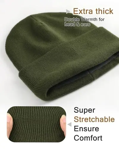 FURTALK Erkaklar uchun shapka Fleece bilan qoplangan Qishki shapkalar Ikki qavatli Zamonaviy Trikotaj Manjetli Oddiy Shapka - 4