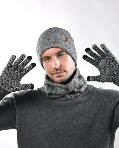 FURTALK Erkaklar va Ayollar Qishki Naqshli Shapka, Sharf va Sensorli Qo'lqoplar 3 qismli To'plam | Ultra-Yumshoq Flij Astarli Issiq Anjom, Sirpanmaydigan, Sovuq Tashqi Mashg'ulotlar uchun Ajoyib Sovg'a - 5