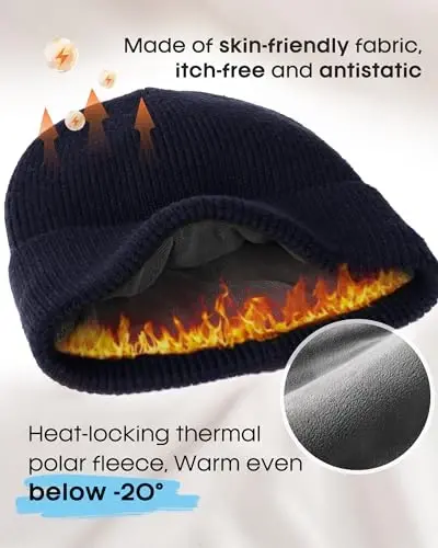 FURTALK Erkaklar va ayollar uchun qishki shapkalar Fleece bilan qoplangan Beanie iliq manjetli tashqi bosh suyagi qopqog'i - 2