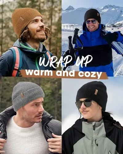 FURTALK Erkaklar va ayollar uchun qishki shapkalar Fleece bilan qoplangan Beanie iliq manjetli tashqi bosh suyagi qopqog'i - 6