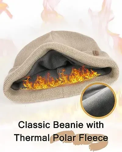 FURTALK Mens Beanie Fleece Lined Winter Hats Double Layered Stylish Knited Cuffed Plain Hat - 3