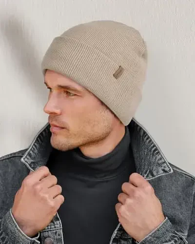 FURTALK Mens Beanie Fleece Lined Winter Hats Double Layered Stylish Knited Cuffed Plain Hat - 4