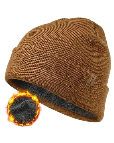 FURTALK Mens Beanie Fleece Lined Winter Hats Double Layered Stylish Knited Cuffed Plain Hat 