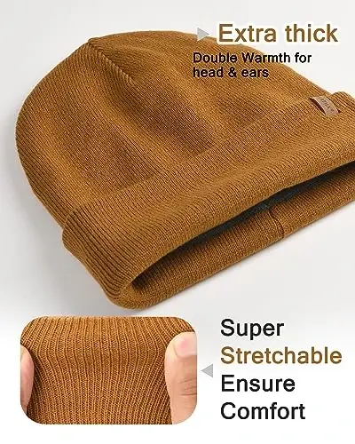 FURTALK Mens Beanie Fleece Lined Winter Hats Double Layered Stylish Knited Cuffed Plain Hat - FURTALK (1)