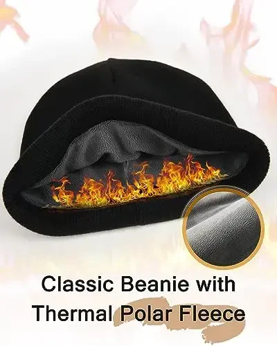 FURTALK Mens Beanie Fleece Lined Winter Hats Double Layered Stylish Knited Cuffed Plain Hat - 1
