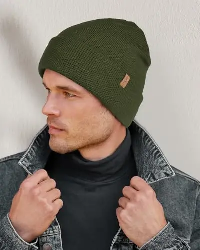 FURTALK Mens Beanie Fleece Lined Winter Hats Double Layered Stylish Knited Cuffed Plain Hat - FURTALK (1)