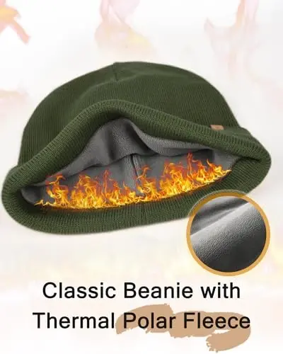 FURTALK Mens Beanie Fleece Lined Winter Hats Double Layered Stylish Knited Cuffed Plain Hat - 3