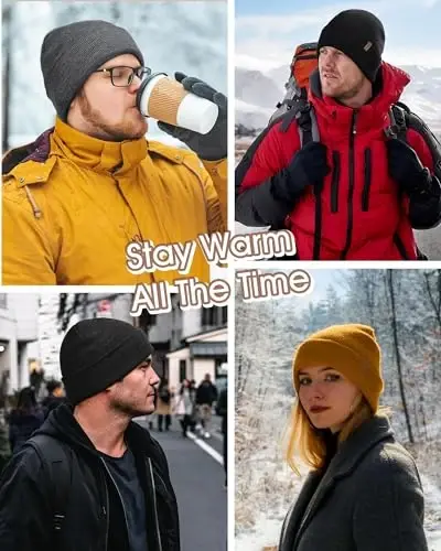 FURTALK Mens Beanie Fleece Lined Winter Hats Double Layered Stylish Knited Cuffed Plain Hat - 5