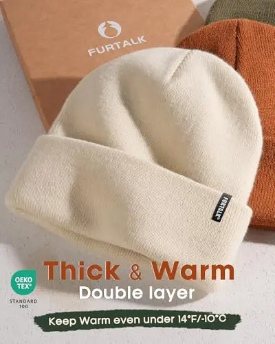 FURTALK Beanie Hat for Men Women Winter Hats for Women Men Soft Warm Unisex Cuffed Beanie Knitted Skull Cap - 5