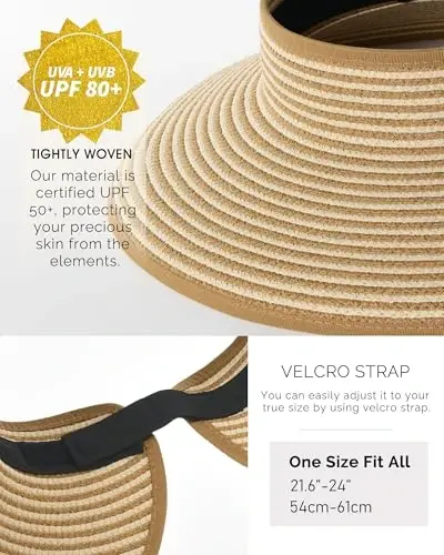 FURTALK Sun Hats for Women Wide Brim Beach Hat Straw Visor Ponytail Summer UV Packable Foldable Beach Vacation Essentials - 4