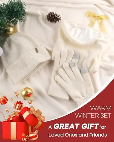 FURTALK Womens Winter Hat Scarf Gloves Set Knitted Thick Beanie Touchscreen Gloves Neck Warmer for Men Women - 6