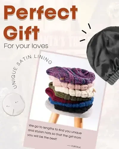 FURTALK Womens Satin Lined Knit Beanie Slouchy Winter Hats Skull Soft Warm Cap - 4