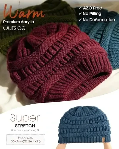 FURTALK Womens Satin Lined Knit Beanie Slouchy Winter Hats Skull Soft Warm Cap - 3