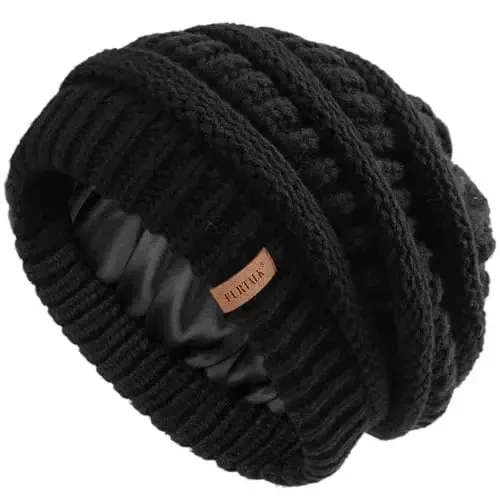 FURTALK Womens Satin Lined Knit Beanie Slouchy Winter Hats Skull Soft Warm Cap - 1