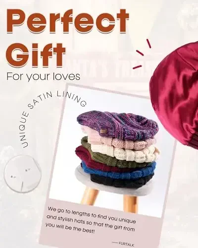 FURTALK Womens Satin Lined Knit Beanie Slouchy Winter Hats Skull Soft Warm Cap - 5