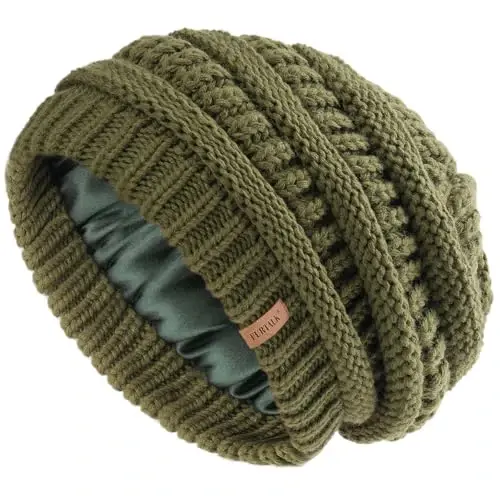 FURTALK Womens Satin Lined Knit Beanie Slouchy Winter Hats Skull Soft Warm Cap - 1