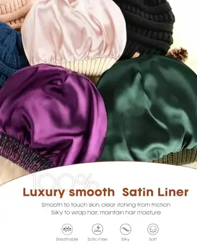 FURTALK Womens Satin Lined Knit Beanie Slouchy Winter Hats Skull Soft Warm Cap - FURTALK (1)