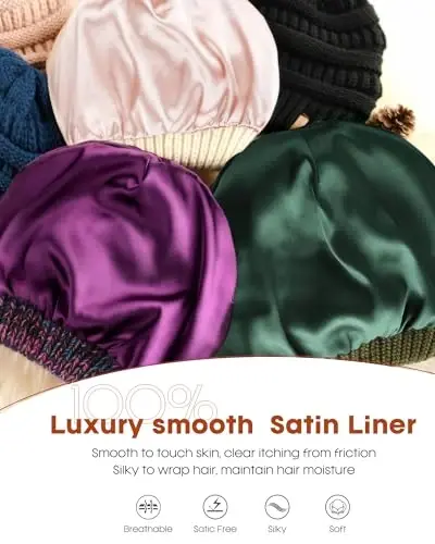 FURTALK Womens Satin Lined Knit Beanie Slouchy Winter Hats Skull Soft Warm Cap - 2