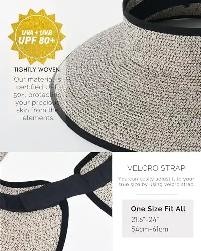 FURTALK Sun Hats for Women Wide Brim Beach Hat Straw Visor Ponytail Summer UV Packable Foldable Beach Vacation Essentials - 4