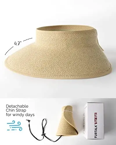 FURTALK Sun Hats for Women Wide Brim Beach Hat Straw Visor Ponytail Summer UV Packable Foldable Beach Vacation Essentials - 3