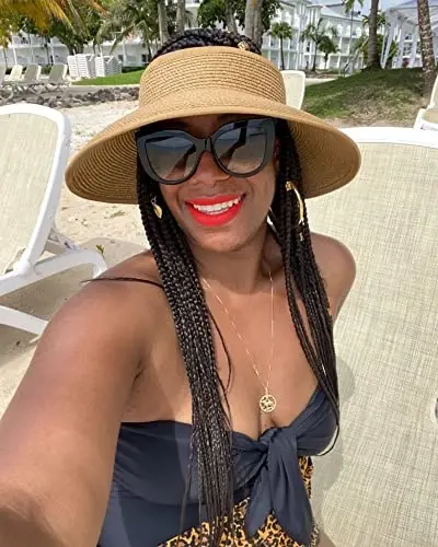 FURTALK Sun Hats for Women Wide Brim Beach Hat Straw Visor Ponytail Summer UV Packable Foldable Beach Vacation Essentials - 6