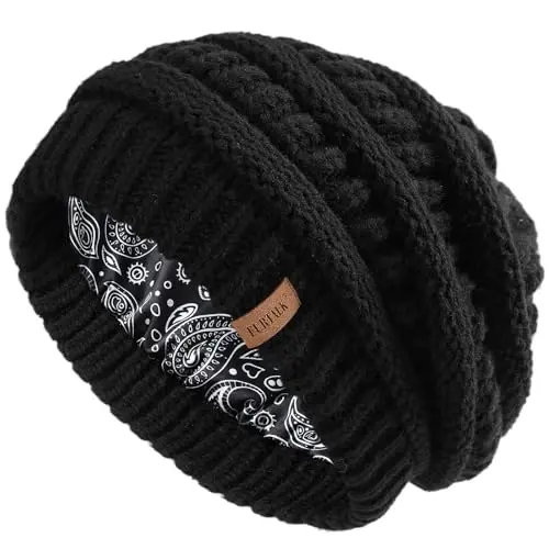 FURTALK Winter Beanie Hat for Women Satin Lined Cable Knit Chunky Slouchy Beanies Skull Warm Cap 