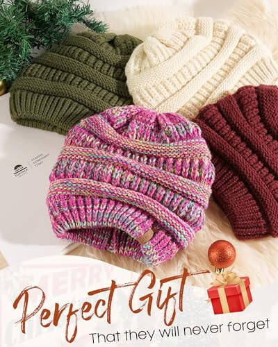 FURTALK Womens Satin Lined Knit Beanie Slouchy Winter Hats Skull Soft Warm Cap - 5