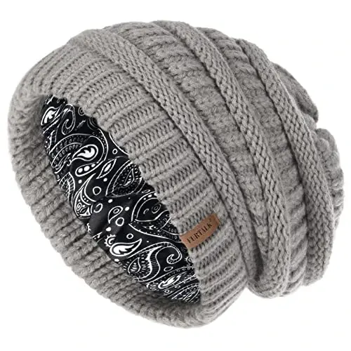 FURTALK Winter Beanie Hat for Women Satin Lined Cable Knit Chunky Slouchy Beanies Skull Warm Cap - FURTALK