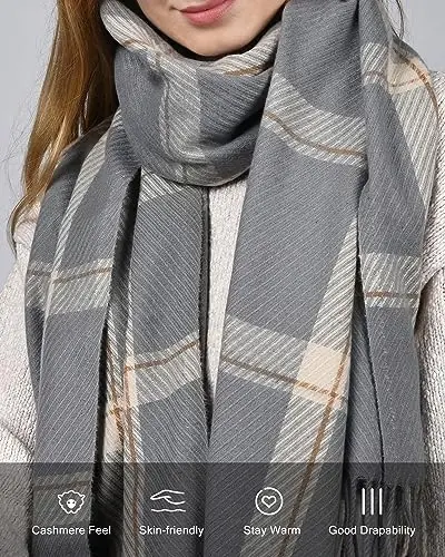 FURTALK Winter Scarf for Women Oversized Plaid Tassel Shawl Wrap | Buttery Soft Fabric,Thick Oversized Fit, AZO-Free, Premium Chic Look, Anti-Pilling Winter Wrap - FURTALK (1)
