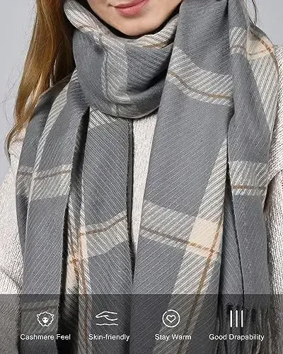 FURTALK Winter Scarf for Women Shawl CasModazoneere Feel Tassel Plaid Large Oversized Scarves Wraps - 2