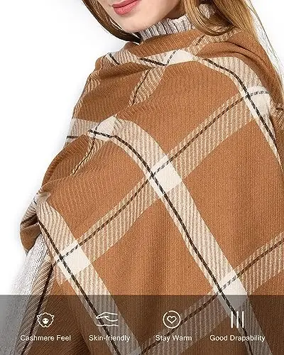 FURTALK Winter Scarf for Women Shawl CasModazoneere Feel Tassel Plaid Large Oversized Scarves Wraps - 6
