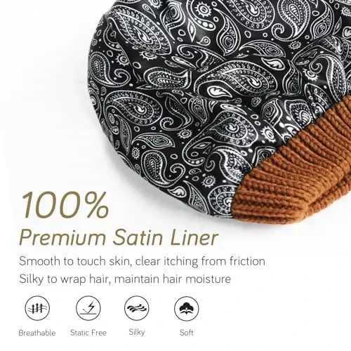 FURTALK Winter Beanie Hat for Women Satin Lined Cable Knit Chunky Slouchy Beanies Skull Warm Cap - 2