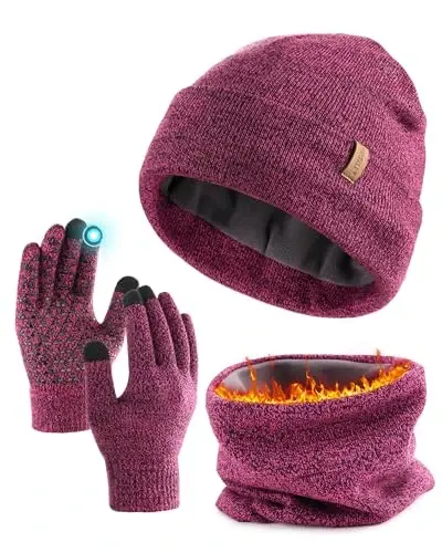 FURTALK Winter Beanie Hat Scarf Touchscreen Gloves Set 3 Pcs Warm Knit Beanies Hat Fleece Lined Skull Cap for Men Women 