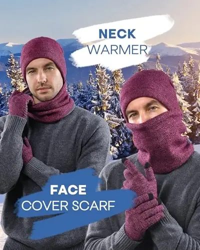 FURTALK Winter Beanie Hat Scarf Touchscreen Gloves Set 3 Pcs Warm Knit Beanies Hat Fleece Lined Skull Cap for Men Women - 4