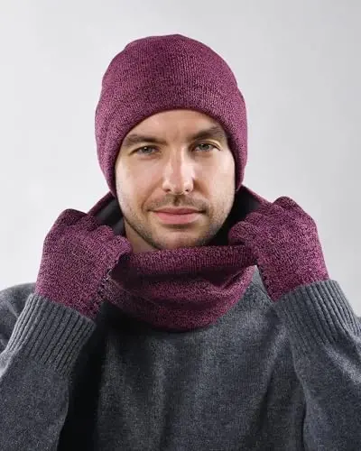 FURTALK Winter Beanie Hat Scarf Touchscreen Gloves Set 3 Pcs Warm Knit Beanies Hat Fleece Lined Skull Cap for Men Women - 7