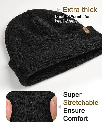 FURTALK Mens Beanie Fleece Lined Winter Hats Double Layered Stylish Knited Cuffed Plain Hat - FURTALK (1)