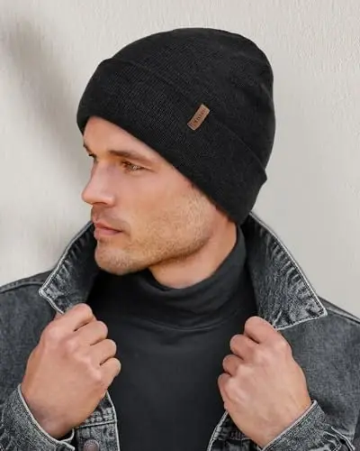 FURTALK Mens Beanie Fleece Lined Winter Hats Double Layered Stylish Knited Cuffed Plain Hat - 3