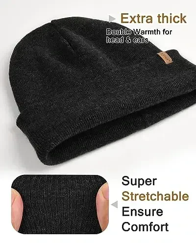 FURTALK Mens Beanie Fleece Lined Winter Hats Double Layered Stylish Knited Cuffed Plain Hat - 2
