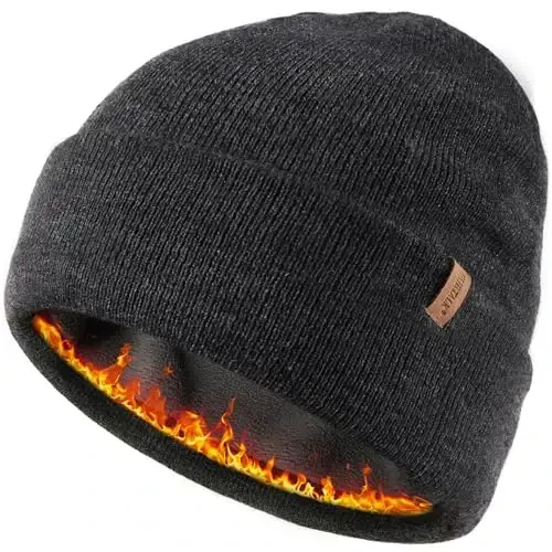 FURTALK Mens Beanie Fleece Lined Winter Hats Double Layered Stylish Knited Cuffed Plain Hat - 6