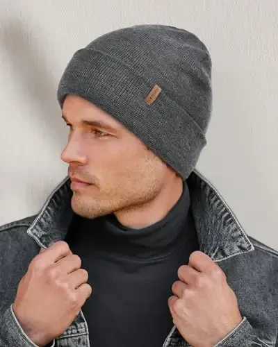 FURTALK Mens Beanie Fleece Lined Winter Hats Double Layered Stylish Knited Cuffed Plain Hat - 4