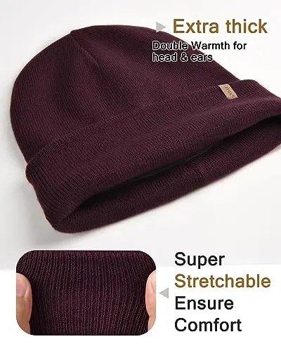 FURTALK Mens Beanie Fleece Lined Winter Hats Double Layered Stylish Knited Cuffed Plain Hat - 2