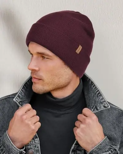 FURTALK Mens Beanie Fleece Lined Winter Hats Double Layered Stylish Knited Cuffed Plain Hat - 4