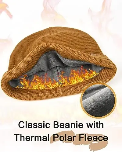 FURTALK Mens Beanie Fleece Lined Winter Hats Double Layered Stylish Knited Cuffed Plain Hat - 3