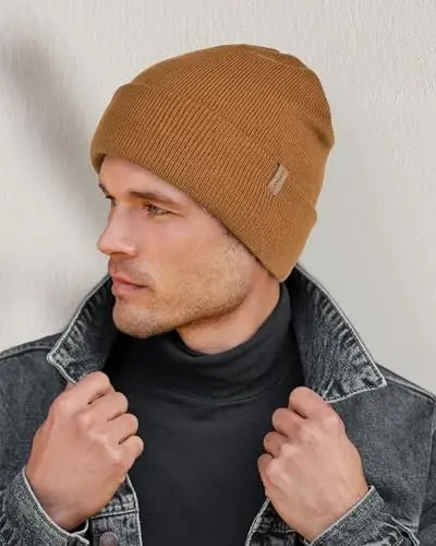 FURTALK Mens Beanie Fleece Lined Winter Hats Double Layered Stylish Knited Cuffed Plain Hat - 4