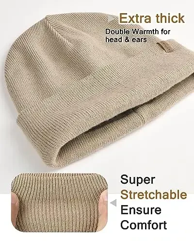 FURTALK Mens Beanie Fleece Lined Winter Hats Double Layered Stylish Knited Cuffed Plain Hat - 2