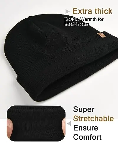 FURTALK Mens Beanie Fleece Lined Winter Hats Double Layered Stylish Knited Cuffed Plain Hat - FURTALK (1)