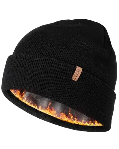 FURTALK Mens Beanie Fleece Lined Winter Hats Double Layered Stylish Knited Cuffed Plain Hat - 6