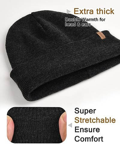 FURTALK Mens Beanie Fleece Lined Winter Hats Double Layered Stylish Knitted Cuffed Plain Hat - 3