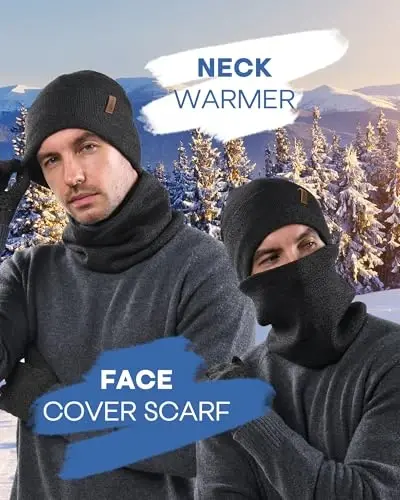 FURTALK Mens Womens Winter Knit Beanie Scarf Touchscreen Gloves 3 Pcs Set | Ultra-Soft Fleece Lined Thermal Gear, Non-Slip Grip, Secure Fit, Great Festive Present for Cold Outdoor Activities - 4